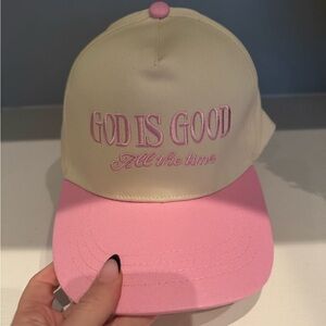 Pink and Cream Cap with Embroidery